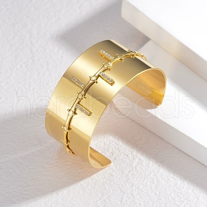 304 Stainless Steel Rhinestone Cuff Bangles BJEW-M082-04G-01-1