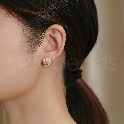 Vintage French Style Brass Round Stud Earrings TG1714-1