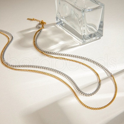 304 Stainless Steel Double Layered Twisted Chain Necklaces for Women NJEW-K288-03GP-1