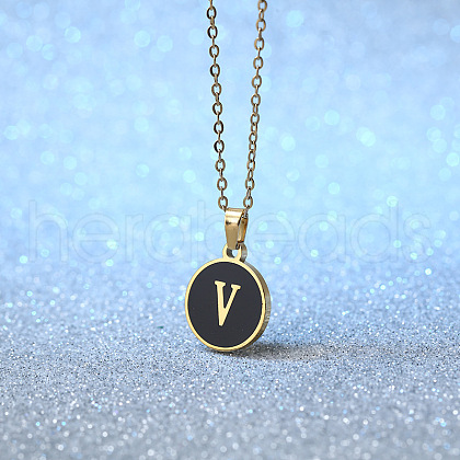 Alloy Black Enamel Disc with Initial Pendant Necklaces for Women WGEDF6F-22-1