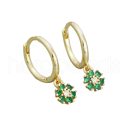 925 Sterling Silver Mirco Pave Cubic Zirconia Flower Hoop Earrings OO2534-5-1