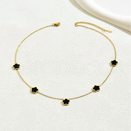 Elegant Stainless Steel Pave Shell Flower Link Chain Necklaces for Women LG8560-2-1