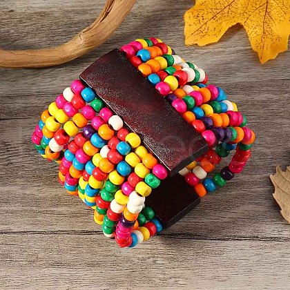 Bohemia & Ethnic Style Wood Stretch Bracelets for Women WG33998-15-1