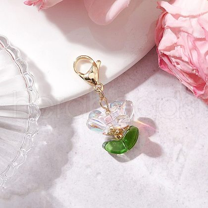 Glass Flower Pendant Decorations HJEW-MZ00206-02-1