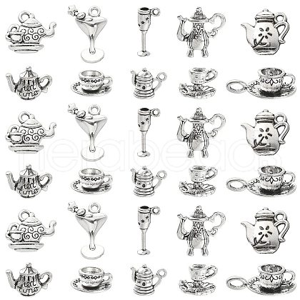 100pcs 10 Styles Coffee Cup & Teapot Tibetan Style Alloy Pendants TIBEP-CJ0002-44-1
