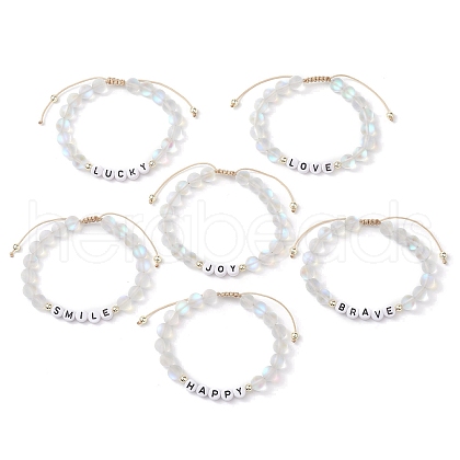 Synthetic Moonstone with Acrylic Braided Bead Bracelets BJEW-JB10520-1