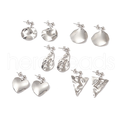 Non-Tarnish 5 Pairs 5 Style Twist Triangle & Nugget & Flat Round 304 Stainless Steel Dangle Stud Earrings Set for Women EJEW-JE05090-01-1
