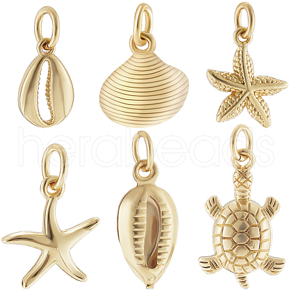 Beebeecraft 24Pcs 6 Styles Brass Pendants KK-BBC0014-37-1