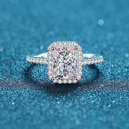 Rhodium Plated 925 Sterling Silver Micro Pave 6.5x3.9mm Moissanite Finger Rings for Women WG8E258-46-1