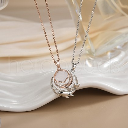 2Pcs Brass with Resin Magnetic Pendant Necklaces with 304 Stainless Steel Cable Chain WG04DA7-02-1