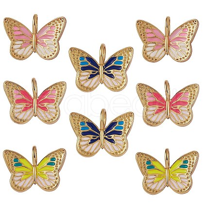 8Pcs 4 Colors Brass Enamel Pendants KK-SZ0004-08-1