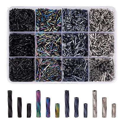 GOMAKERER 1960Pcs 12 Styles Glass Twisted Bugle Beads SEED-GO0001-07A-1