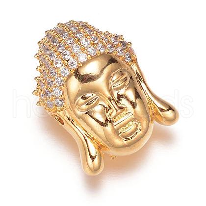 Buddha Head Brass Micro Pave Cubic Zirconia Beads ZIRC-K015-03G-1