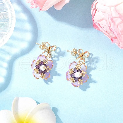 Flower Handmade Glass Seed Beads Dangle Stud Earrings EJEW-MZ00471-01-1