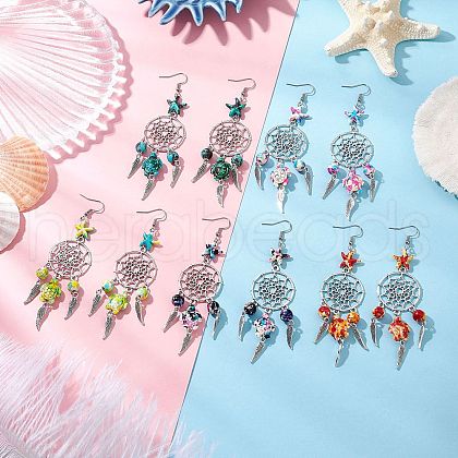 6Pairs 6 Colors Alloy & Synthetic Turquoise Chandelier Earrings EJEW-JE06340-1