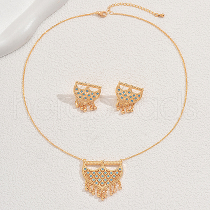 Elegant Middle Eastern Style Brass Micro Pave Cubic Zirconia Earrings & Necklaces Set for Women CH1454-1