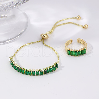 Chic Rectangle Brass Rhinestone Slider Bracelets & Cuff Rings Sets for Daily Wear VC3129-2-1