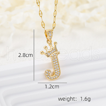 Brass Micro Pave Clear Cubic Zirconia Crown Initial Pendant Necklaces FS-WGD727C-10-1