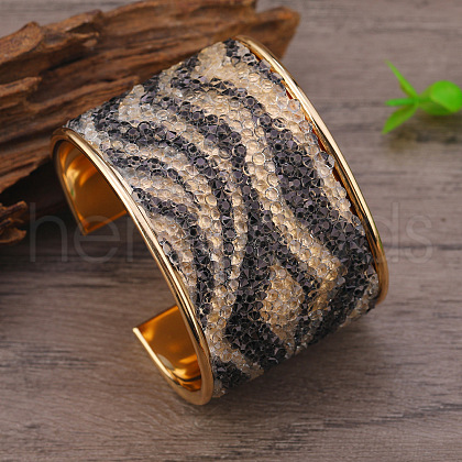 Colorful Iron Rhinestone Pattern Wide Cuff Bangles for Women MD1486-2-1