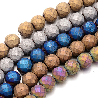 Frosted Electroplated Non-magnetic Synthetic Hematite Bead Strands G-E304-54-1