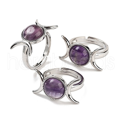 Natural Amethyst Adjustable Rings RJEW-K271-01P-07-1