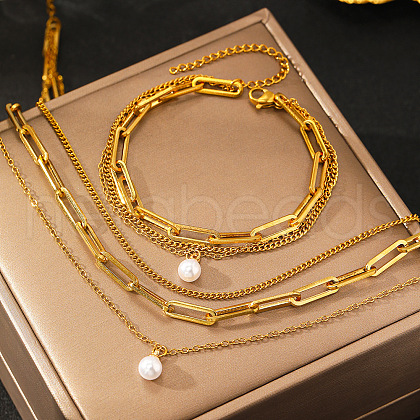 3-Layer Stainless Steel Oval Link Chain Necklaces & Bracelets Sets FS-WGE493C-01-1