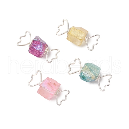 4Pcs 4 Colors Electroplated Natural Quartz Pendants PALLOY-TA00224-02-1
