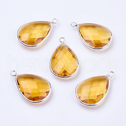 Silver Color Plated Brass Glass Teardrop Pendants X-GLAA-M006-A-20S-1