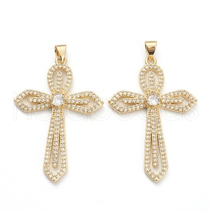Brass Micro Pave Clear Cubic Zirconia Pendants ZIRC-M117-36G-1