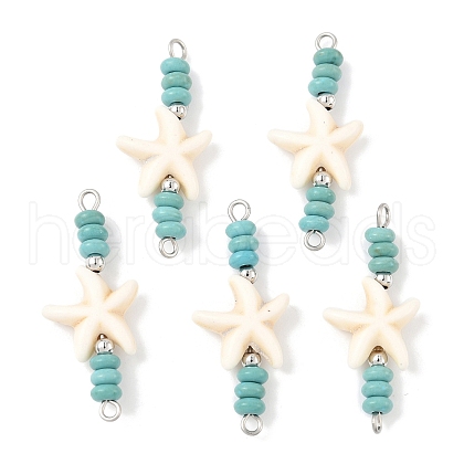 Dyed Synthetic Turquoise Starfish Rondelle Beaded Connector Charms PALLOY-JF04014-02-1