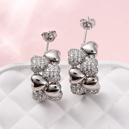 Brass Micro Pave Clear Cubic Zirconia Stud Earrings EJEW-D322-07P-02-1