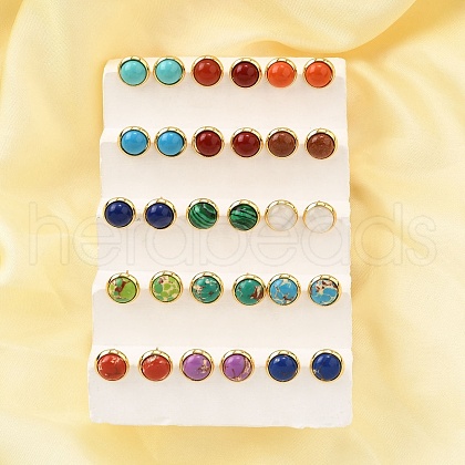 Brass Half Round Stud Earrings EJEW-Z124-03G-1