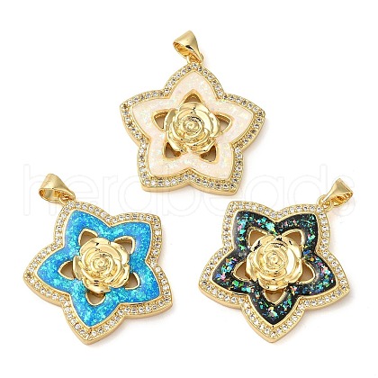 Rack Plating Brass Micro Pave Cubic Zirconia Pendants KK-P268-11C-G-1