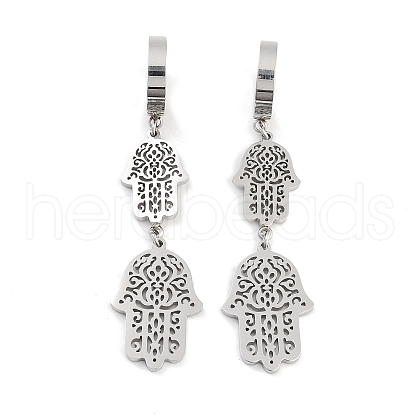 Non-Tarnish Hamsa Hand 304 Stainless Steel Dangle Earrings EJEW-L283-062P-1