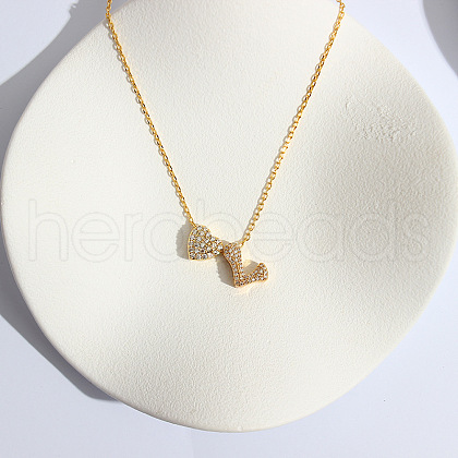Heart Initial Brass Micro Pave Clear Cubic Zirconia Pendant Necklaces FS-WG89C2E-12-1