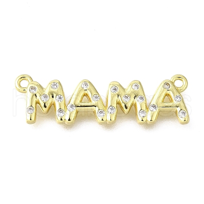 Brass Micro Pave Clear Cubic Zirconia Word Mama Connector Charms KK-V007-36G-1