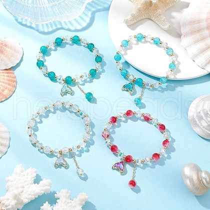 4Pcs 4 Colors Brass Glass Beads Stretch Bracelets BJEW-JB11769-1
