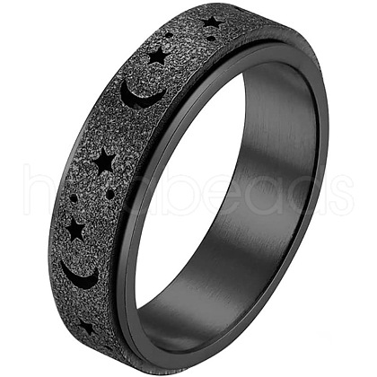 201 Stainless Steel Moon and Star Rotatable Finger Ring MOST-PW0001-005B-02-1