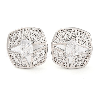 Brass Pave Cubic Zirconia Square Stud Earrings for Women EJEW-I304-27P-06-1