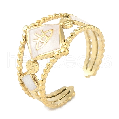 Ion Plating(IP) 304 Stainless Steel Enamel Rhombus with Eey Cuff Rings RJEW-L107-056G-01-1