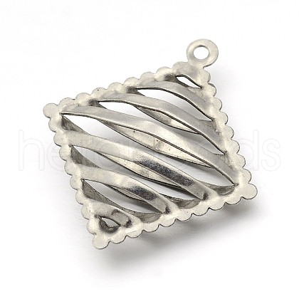 Tarnish Resistant Original Color Hollow Rhombus 304 Stainless Steel Pendants STAS-E083-48P-1