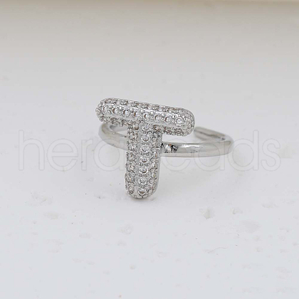 Brass Micro Pave Clear Cubic Zirconia Cuff Rings FS-WG17FF6-20-1