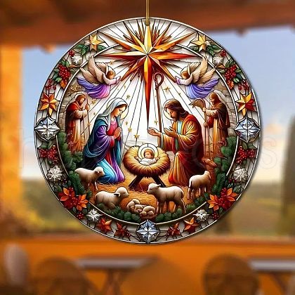 Nativity Acrylic Flat Round & Easter Jesus Pendant Decorations PW-WG909FD-02-1