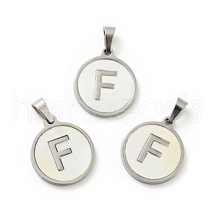 304 Stainless Steel with White Shell Pendants STAS-G268-01F-P-1