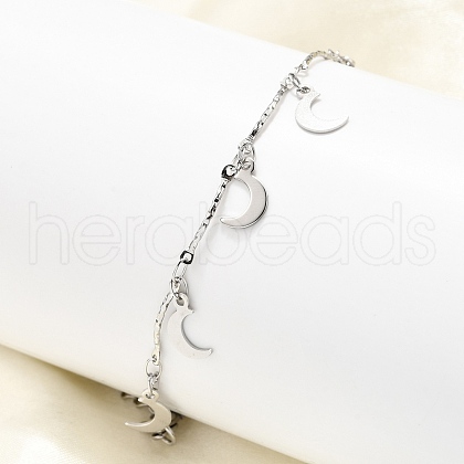 304 Stainless Steel Moon Charm Bracelets BJEW-R021-01P-1