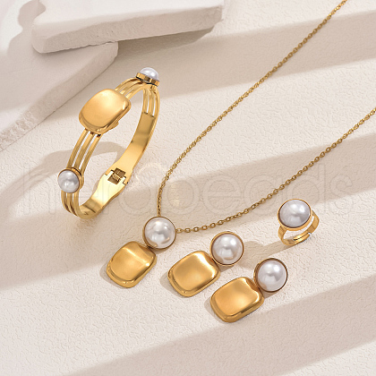 Rectangle Stainless Steel & Imitation Pearl
Bangle & Earrings & Necklaces & Rings Sets for Women ZY1458-1