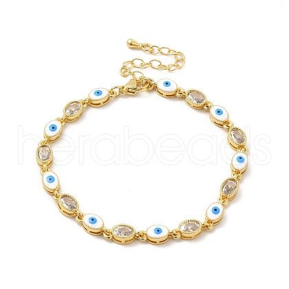 Enamel Evil Eye & Glass Oval Link Chain Bracelet BJEW-G663-01G-04-1