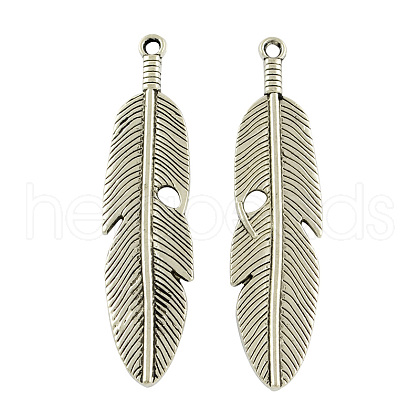Tibetan Style Alloy Feather Big Pendants TIBEP-A12720-P-RS-1