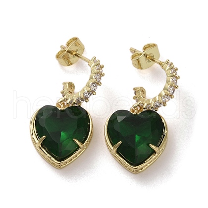 Cubic Zirconia Heart Dangle Stud Earrings EJEW-H308-09G-05-1