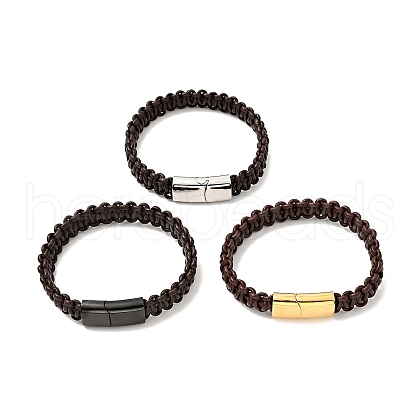 Leather Braided Cord Bracelet with 304 Stainless Steel Magnetic Clasp for Men Women BJEW-C021-10-1